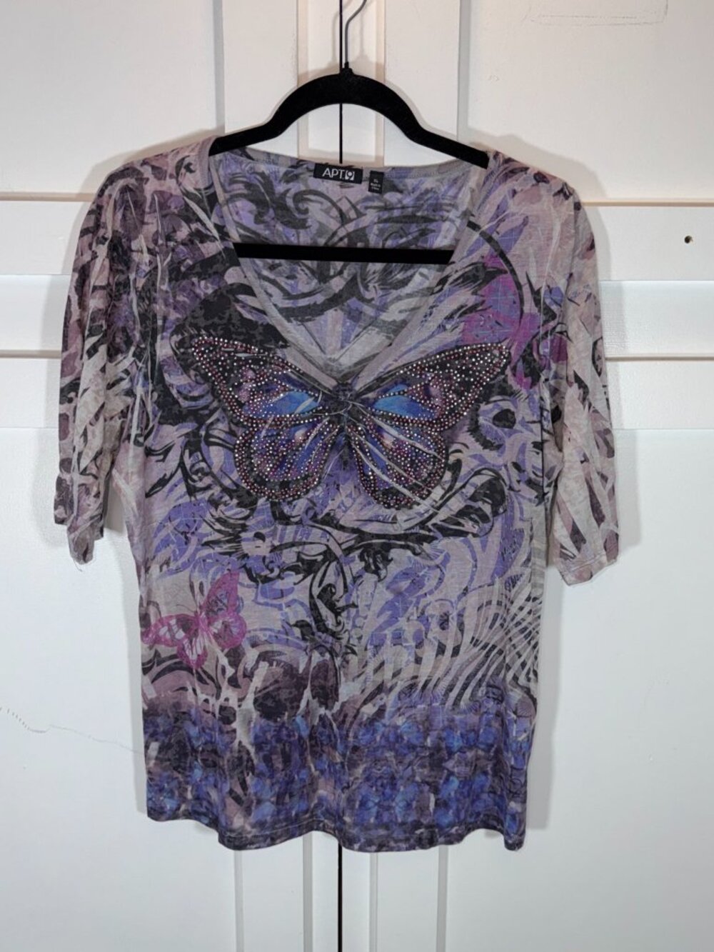APT.9 Purple Pink Women's Butterfly Print Top XL Purple - Picture 2 of 8